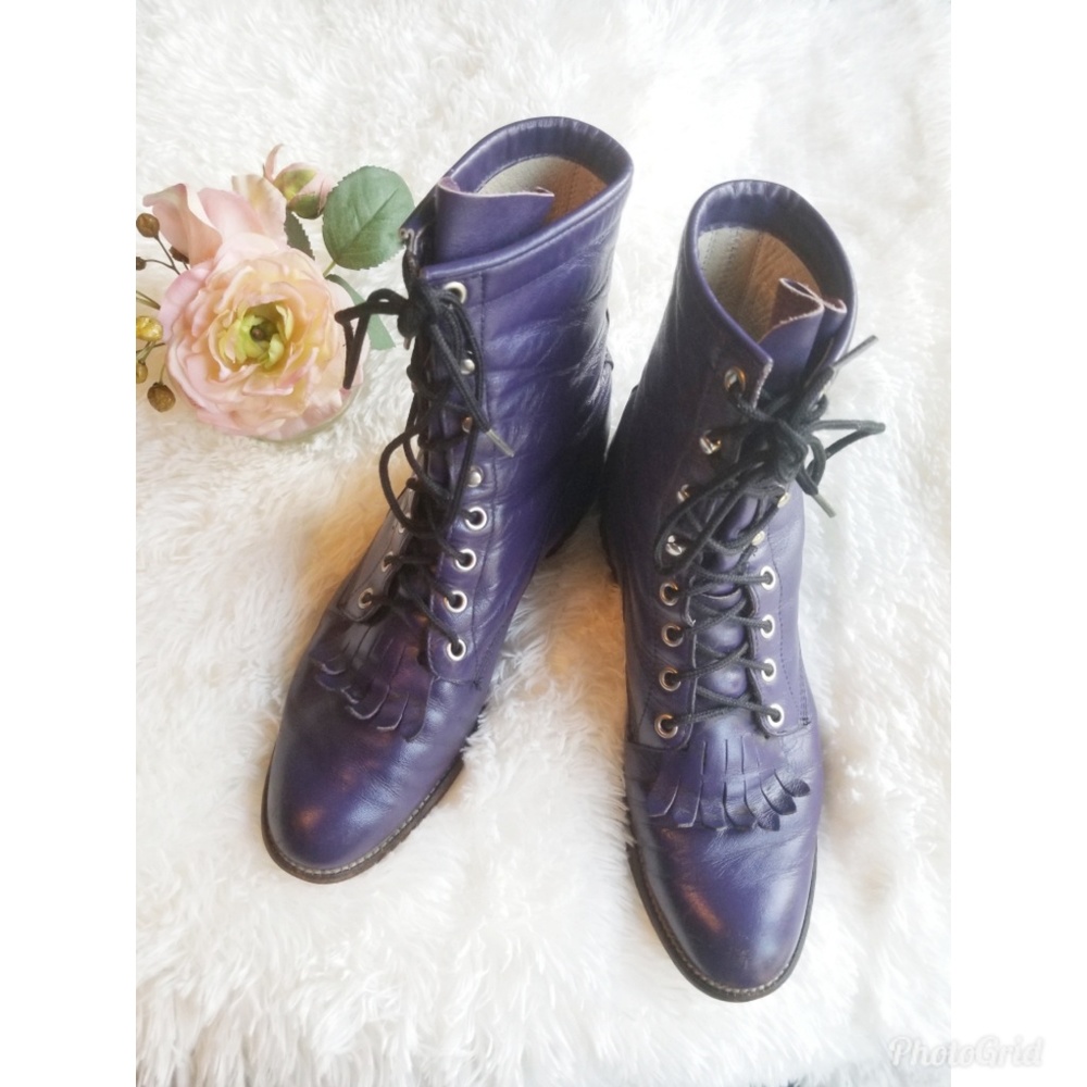 VTG Justin Lace Up Moto Boots Purple Size 7.5